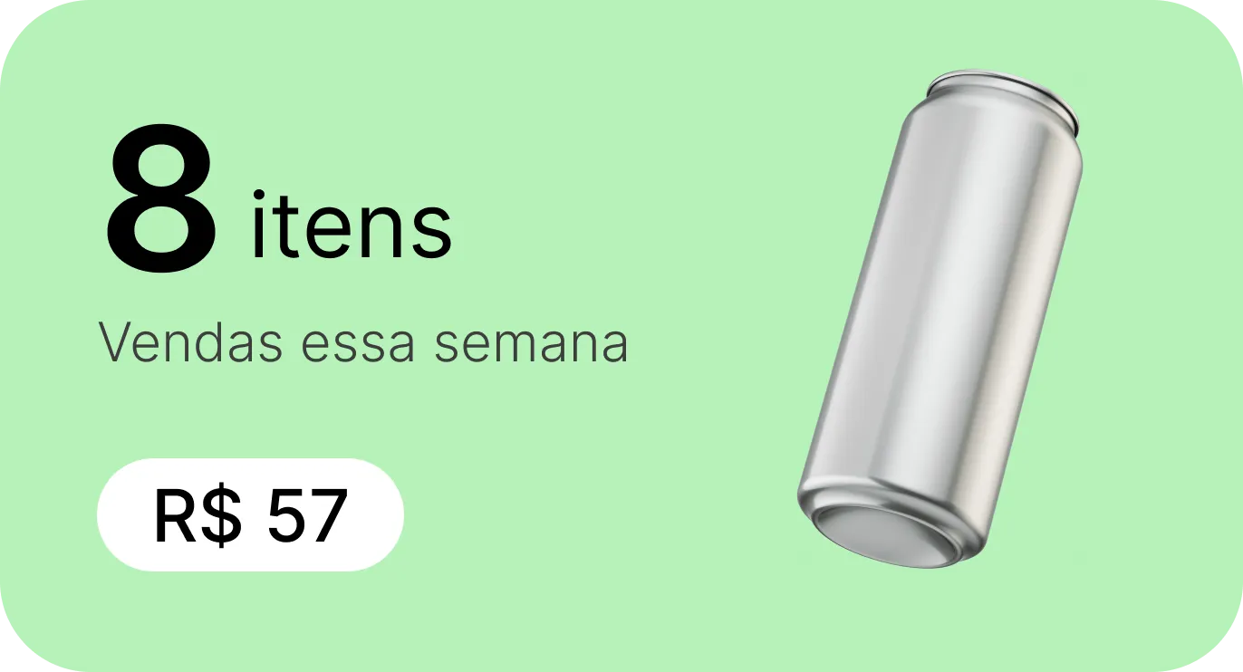 Resumo de vendas da semana com 8 itens e R$ 57